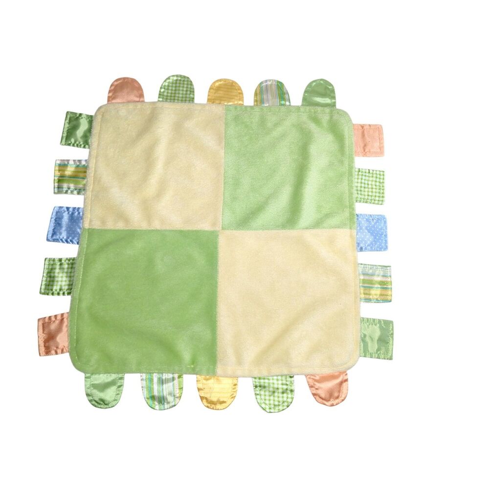 Carter's Child Of Mine Baby Lovey Satin Fleece Green Yellow Taggies 14" Square